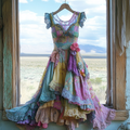 Windowsill Summer Romantic Lace Ruffle Cascade Dress 66a6