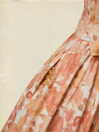 Maxi Linen Dress, Sleeveless, V Neck, Floral, Lace, Vacation, Vintage, Light Orange