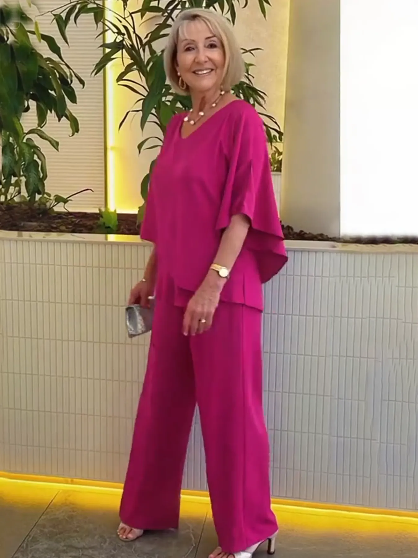 2Pcs Gray Double Layer Tunic Pantsuit