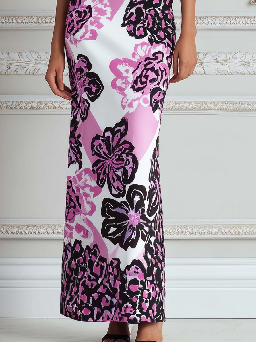 Cross-Strap Strapless Floral Bodycon Maxi Dress