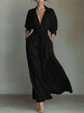 Waist-cinching Shirt-style Maxi Linen And Cotton Dress
