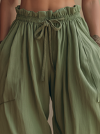 Olive Green High Waist Harem Pants For Summer Casual Wear