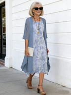 2Pcs Casual Printed Chiffon Dress Two-piece Set