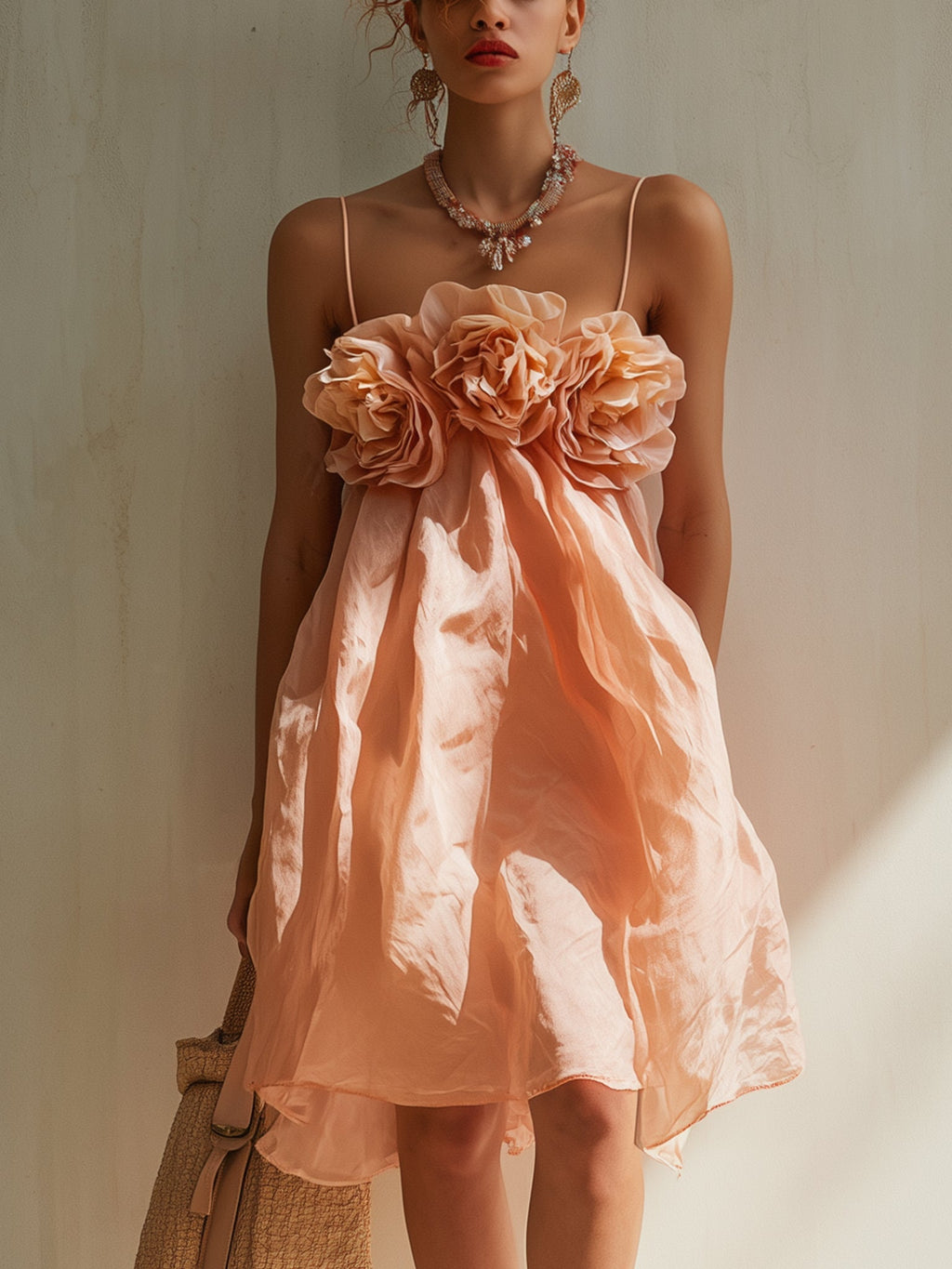 Blush Pink 3D Floral Cotton Mini Dress