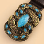Vintage Print Belt Imitation Turquoise Belt Vintage Waist Belt Western Style Cowboy PU Leather Belt For Jeans Pants Dress Waist Belt
