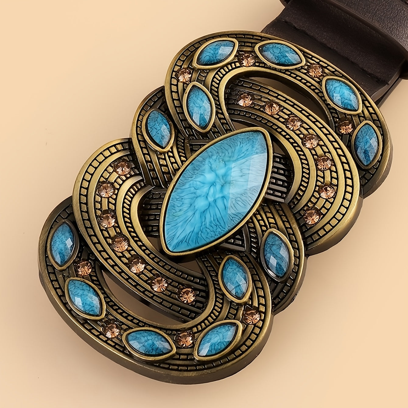 Vintage Print Belt Imitation Turquoise Belt Vintage Waist Belt Western Style Cowboy PU Leather Belt For Jeans Pants Dress Waist Belt