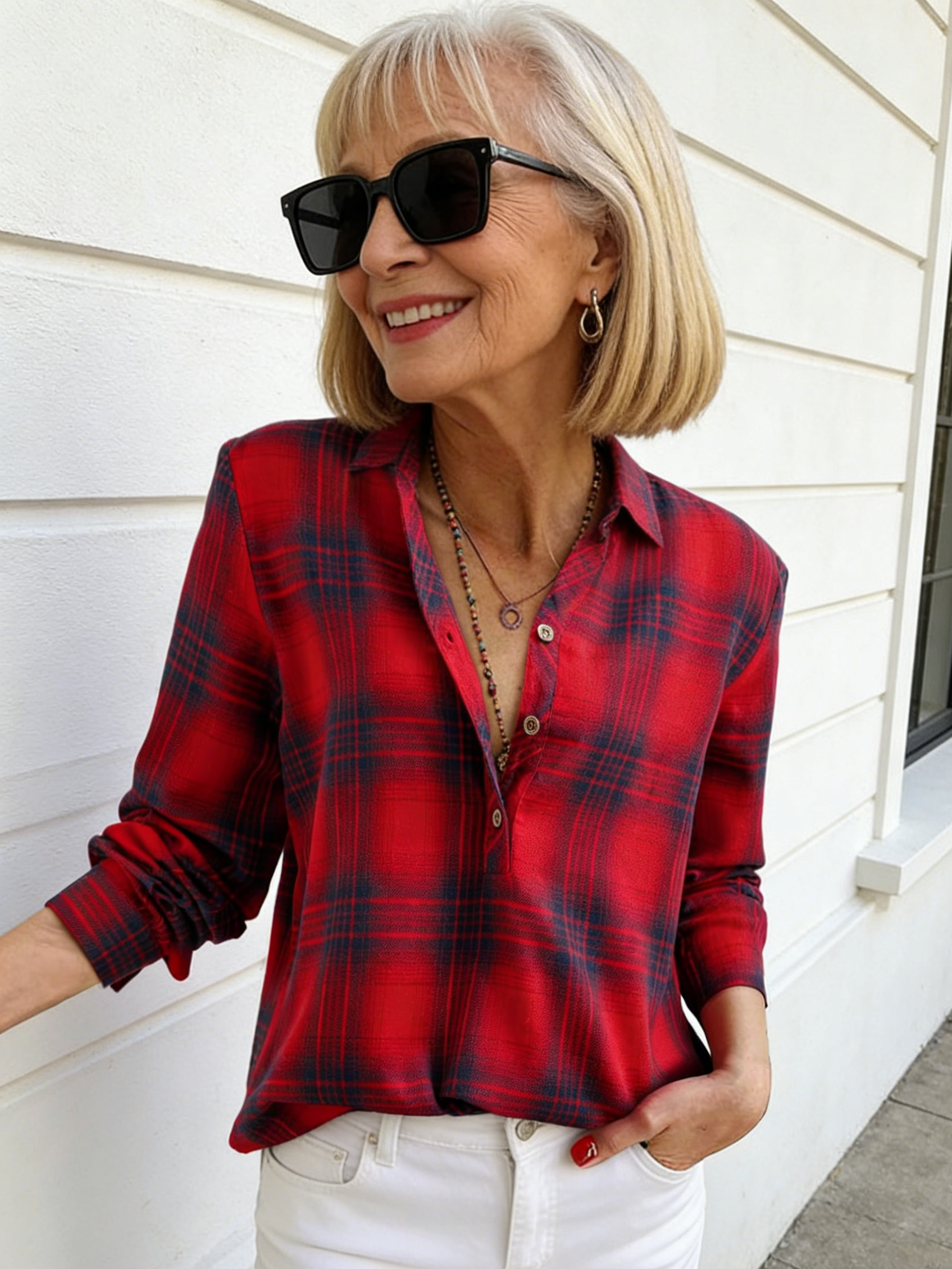 Collar Plaid Shirt Fashion Casual Shirt Button Up