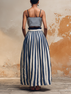 Striped Linen-Blend Two-Piece Set | Crop Top & Maxi Skirt With Pockets