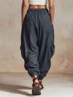 Lightweight Cargo Harem Pants With Drawstring Waist