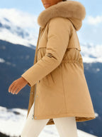 Outfits Cotton-padded Jacket Medium and Long, Large Fur Collar, Down Cotton-padded Jacket, Down Cotton-padded Jacket.