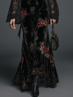 Vintage Black Velvet Floral Lace Sleeve Maxi Dress