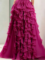Strapless Magenta Ruffled Ball Gown