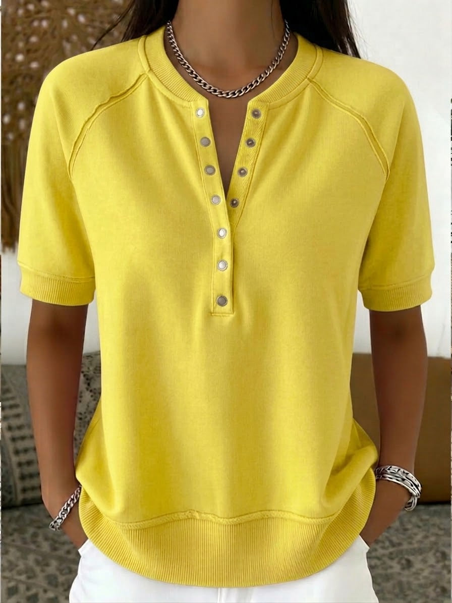 Casual Henley Collar Short-sleeve Sweatshirt