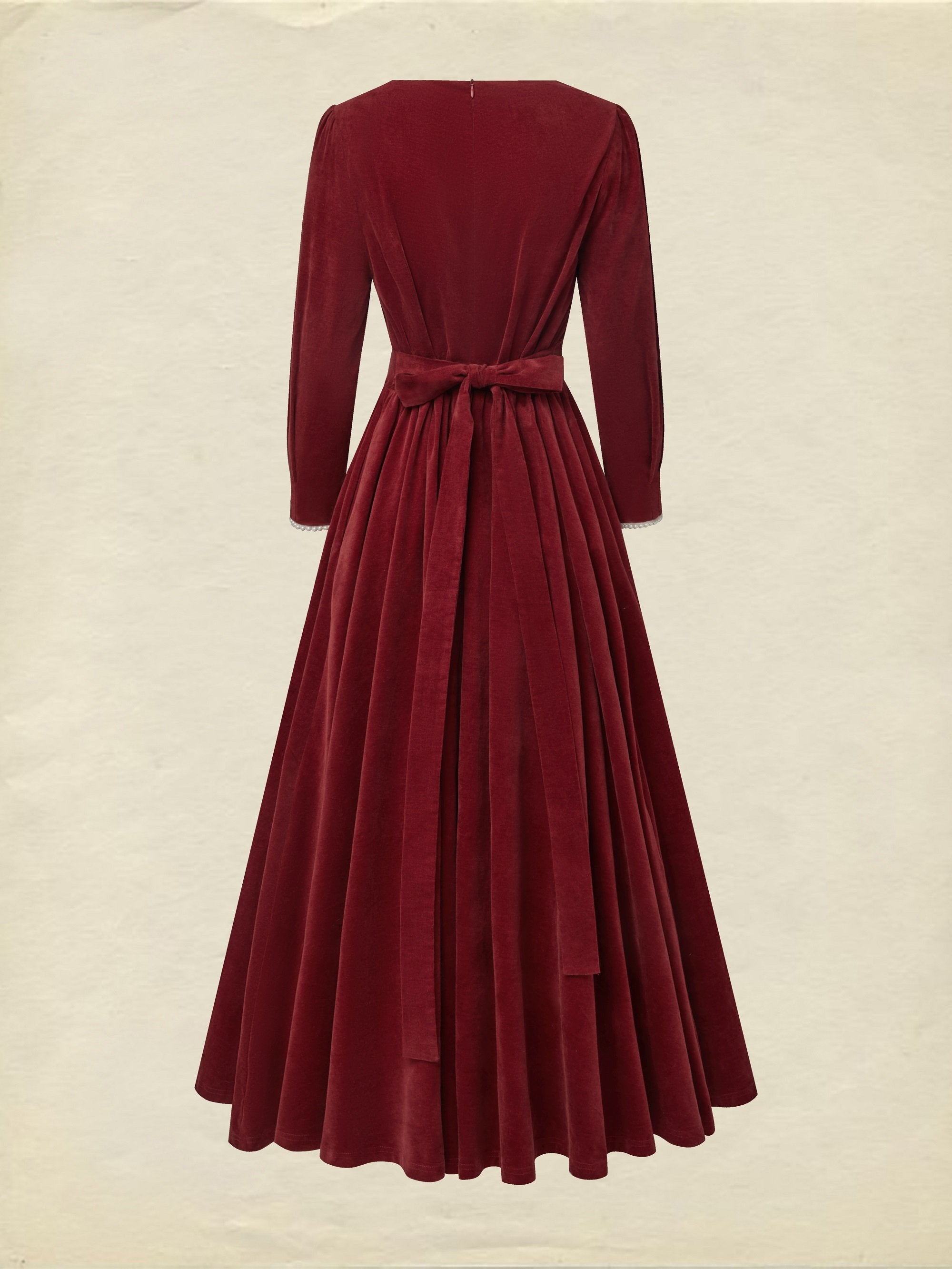 Maxi Cotton Dress, Half Sleeve, Square Neck, Plain, Pocket Design, Vintage, Red