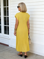 Elastic Dress Women's Elegant Fashion Crew Neck Sleeveless Pleated Long Dress