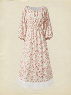Cotton And Linen Floral Regular Fit Long Sleeve Elegant Dress, Pink