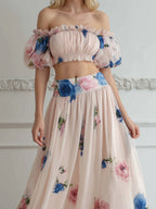 Off-Shoulder Floral Ruffle Two-Piece Maxi Set