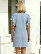 Women's Clothing Contrasting Color Twist Strip Lotus Leaf Sleeve Medium and Long Dress