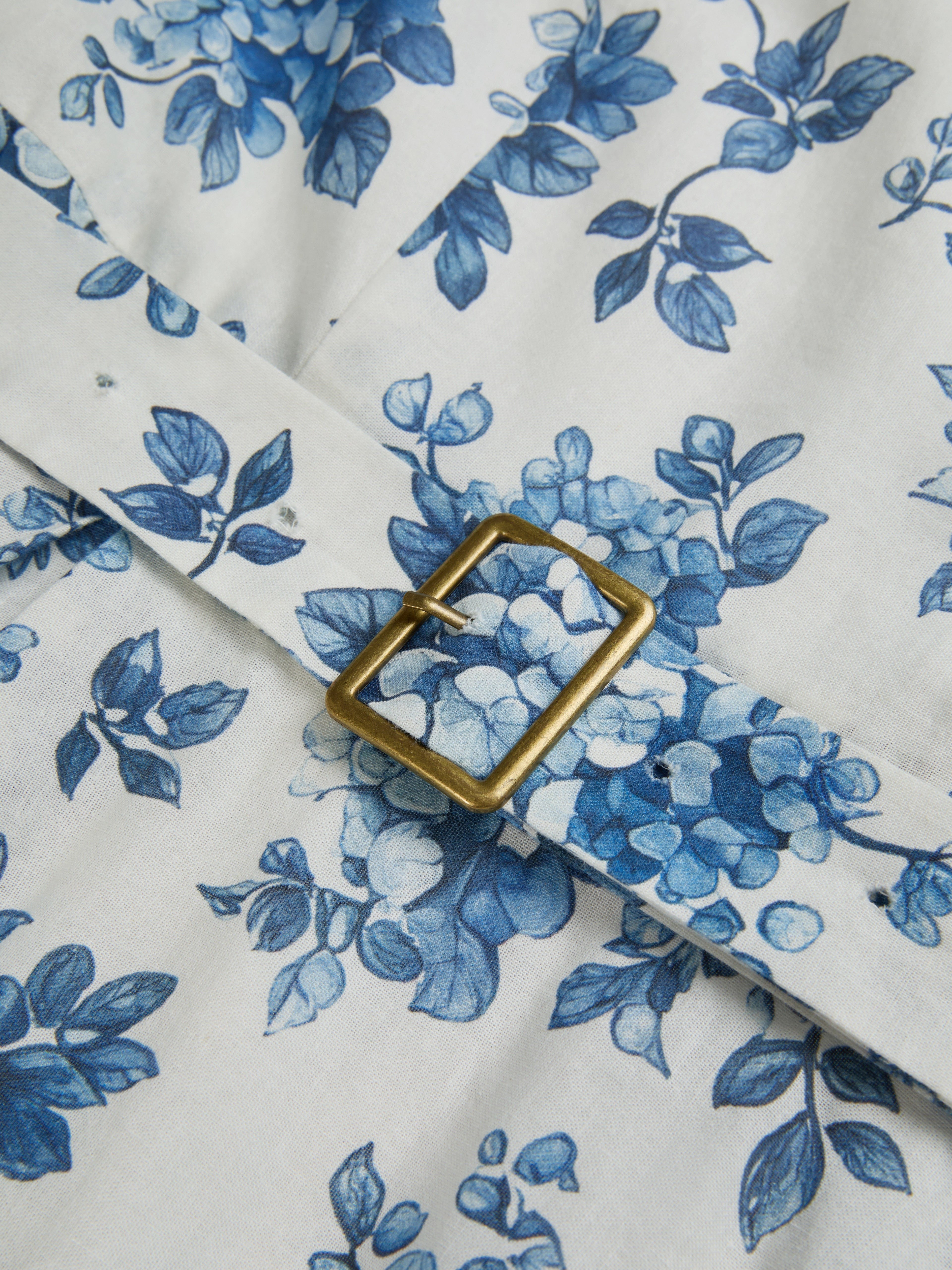 Maxi Linen Dress , Sleeveless, Round Neck, Floral, Belt Design, Vacation, Vintage, Blue