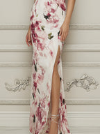 Blooming Watercolor Cap Sleeve Chiffon Dress