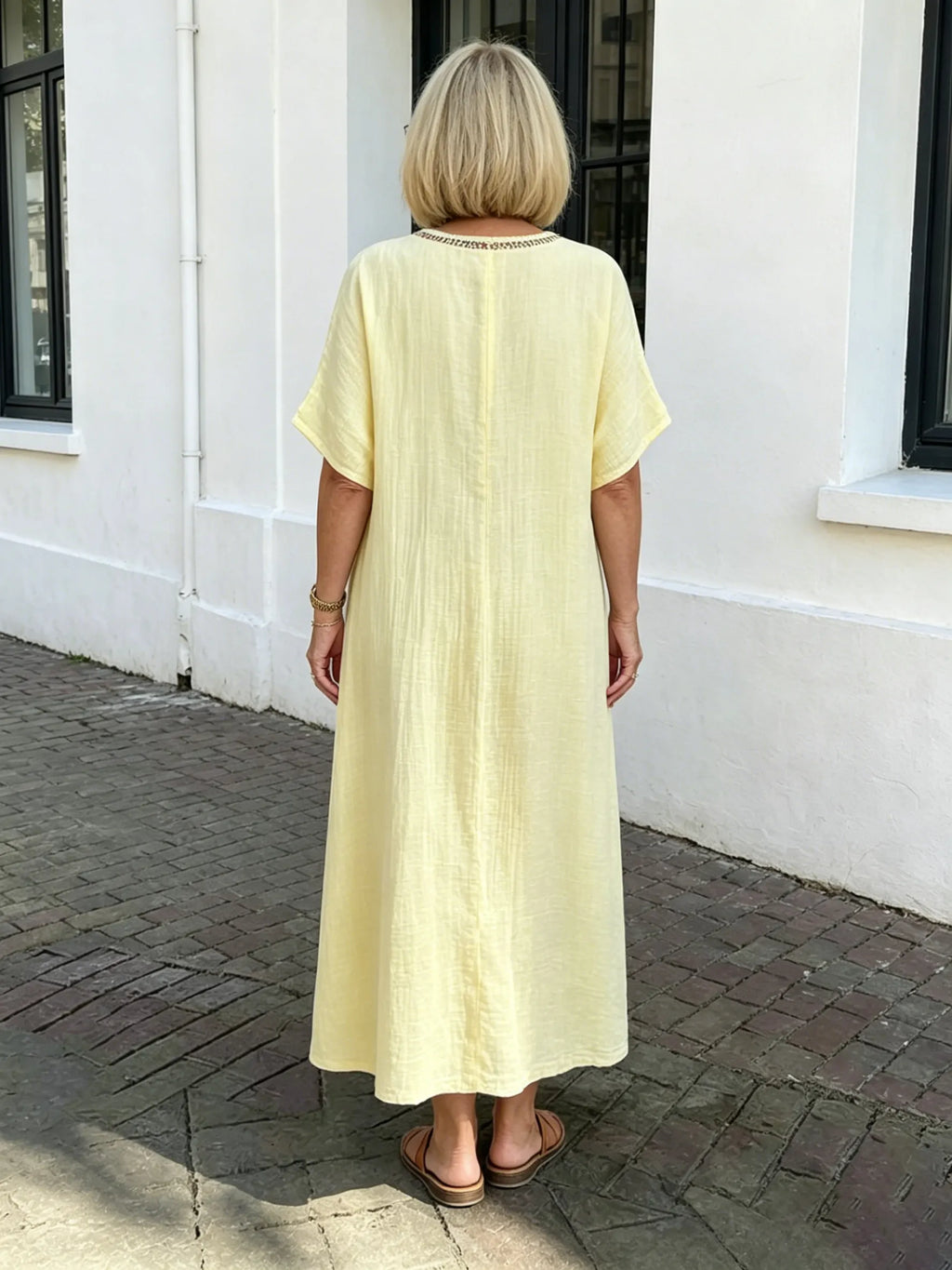 Cotton and Linen Embroidered Split Dress