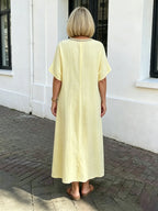 Cotton and Linen Embroidered Split Dress