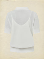 Sweater, Short Sleeves, Shawl Collar, Floral, Button Design, Inner Vest Not Included, White