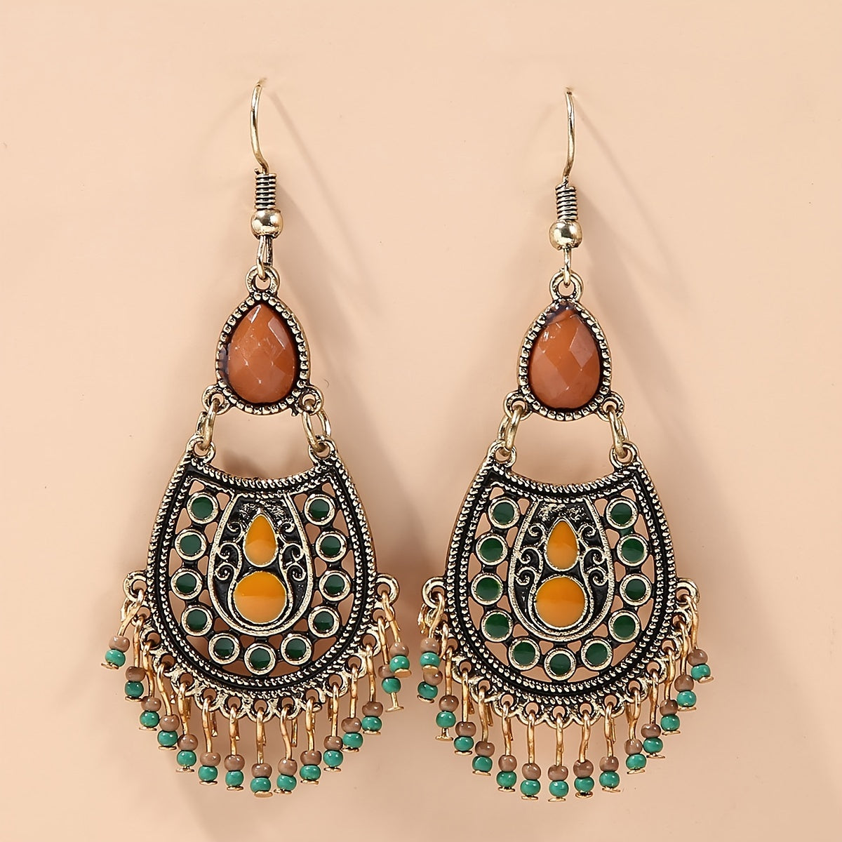 Bohemian Birthstone Beaded Tassel Drop Dangle Earrings Silver Plated Vintage Decor Party Holiday Gift For Women 1Pair