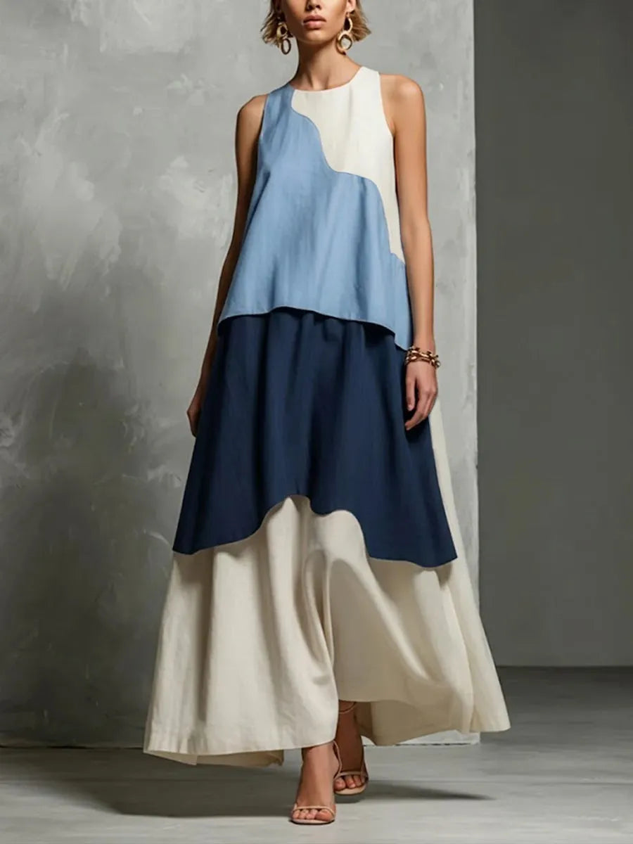 Casual & Stylish Color-block Sleeveless Maxi Dress
