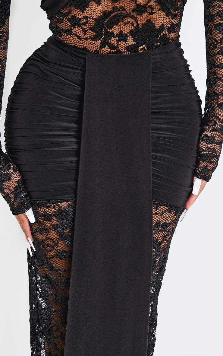 Shape Black Drape Detail Lace Skirt