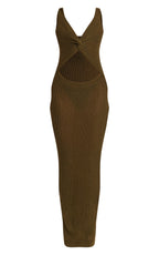 Khaki Textured Twist Front Cut Out Beach Dress