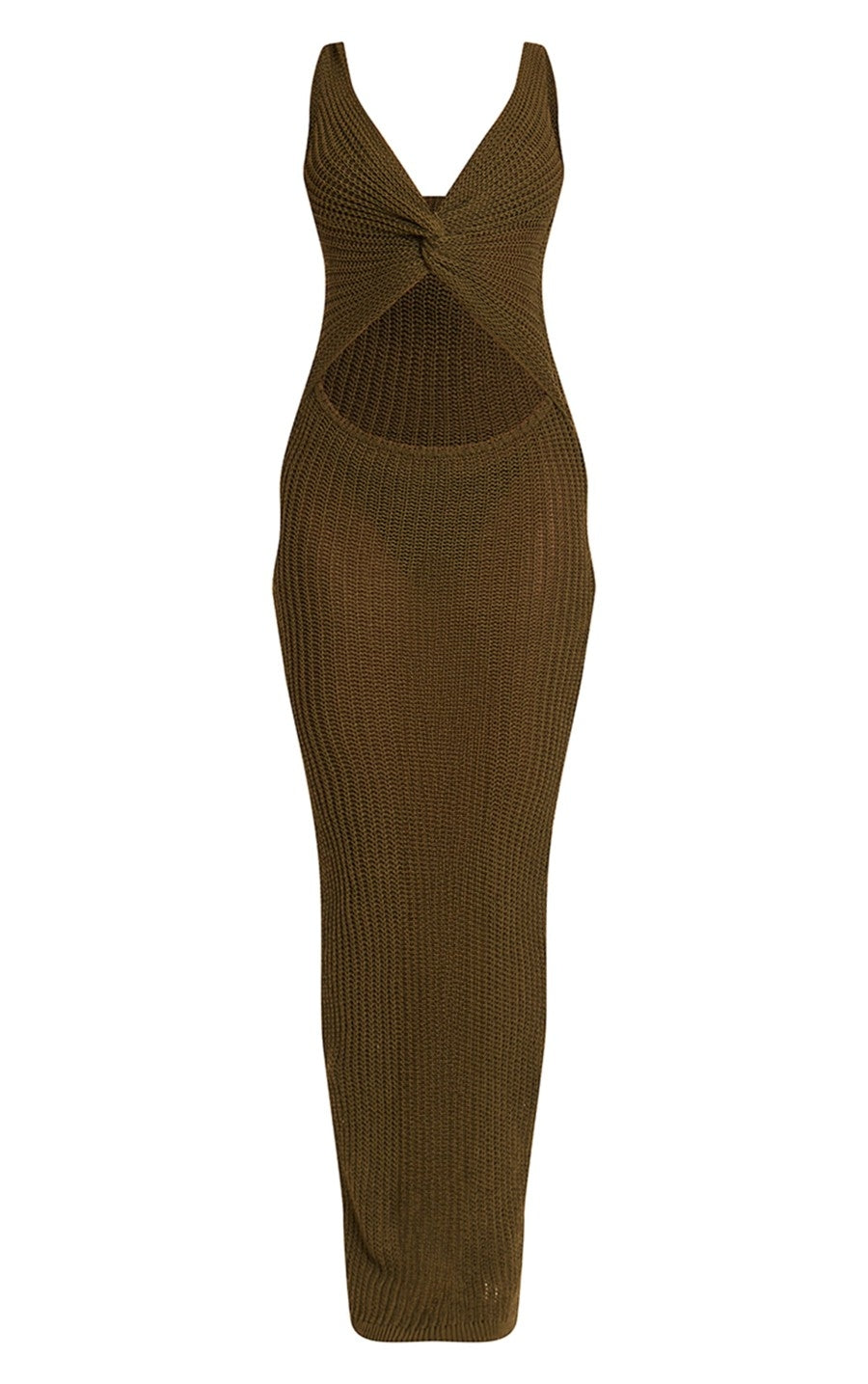 Khaki Textured Twist Front Cut Out Beach Dress