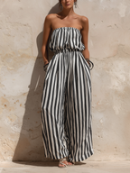 Striped Bandeau Wide-Leg Jumpsuit