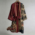 Japanese Calligraphy And Fish Art Combined With Linen Blend Kimono