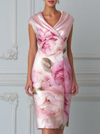 Elegant Floral  Shawl-Collar Sheath Dress