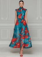 Elegant Floral High Neck Maxi Dress