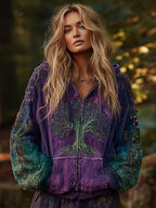 Women's Viking Tree Of Life Cozy Warm Zip-up Cardigan