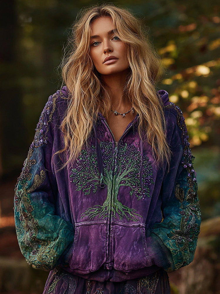 Women's Viking Tree Of Life Cozy Warm Zip-up Cardigan