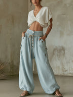 Light Blue Tencel Denim Cargo Balloon Pants