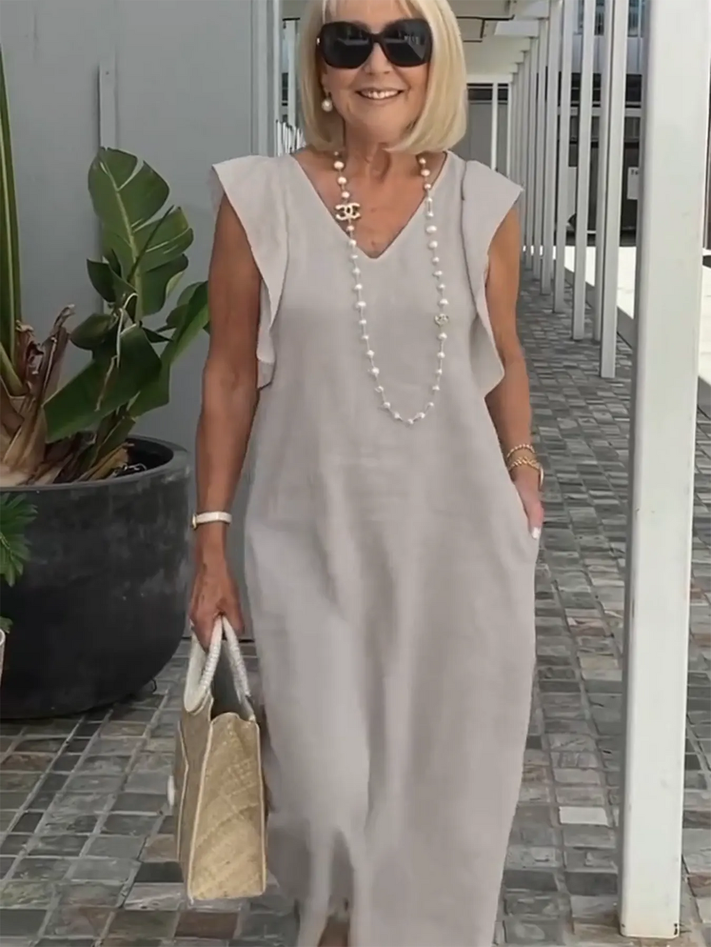 Casual Dress with Ruffle Sleeves,Back Adjustment Rope,Deep Pockets,Pure White Formal Dress, Evening Dress