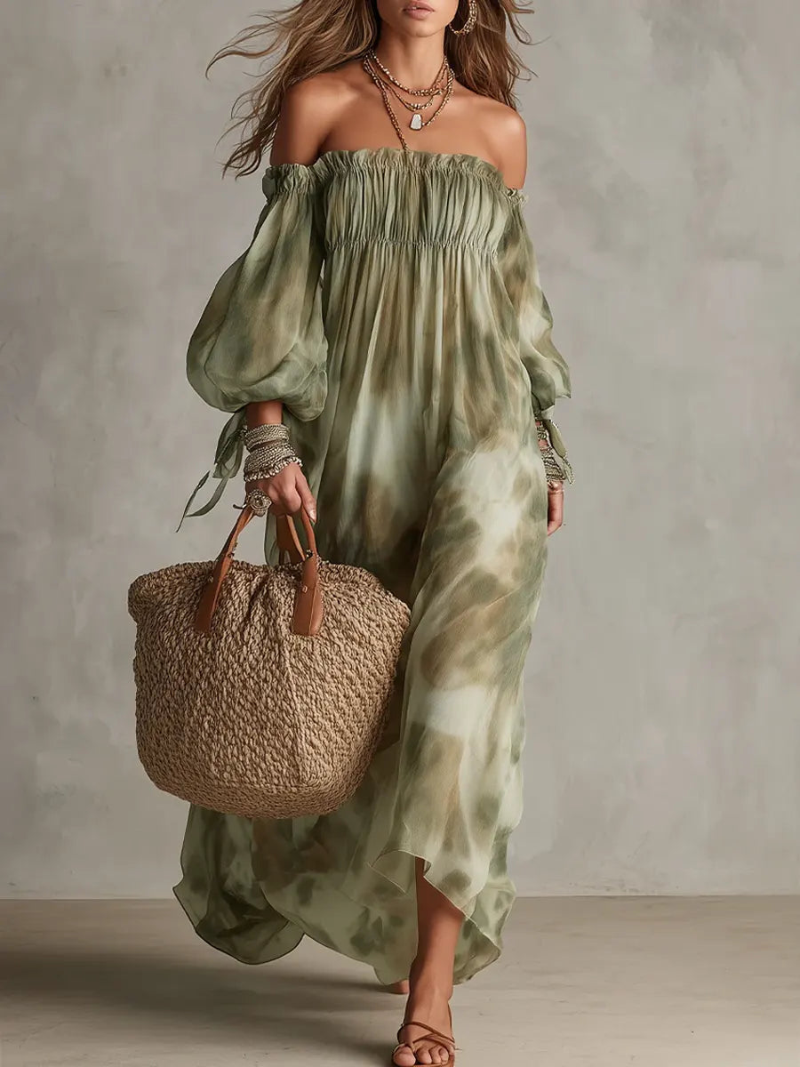 Women's Tie-dye Off-shoulder Vacation Maxi Dress