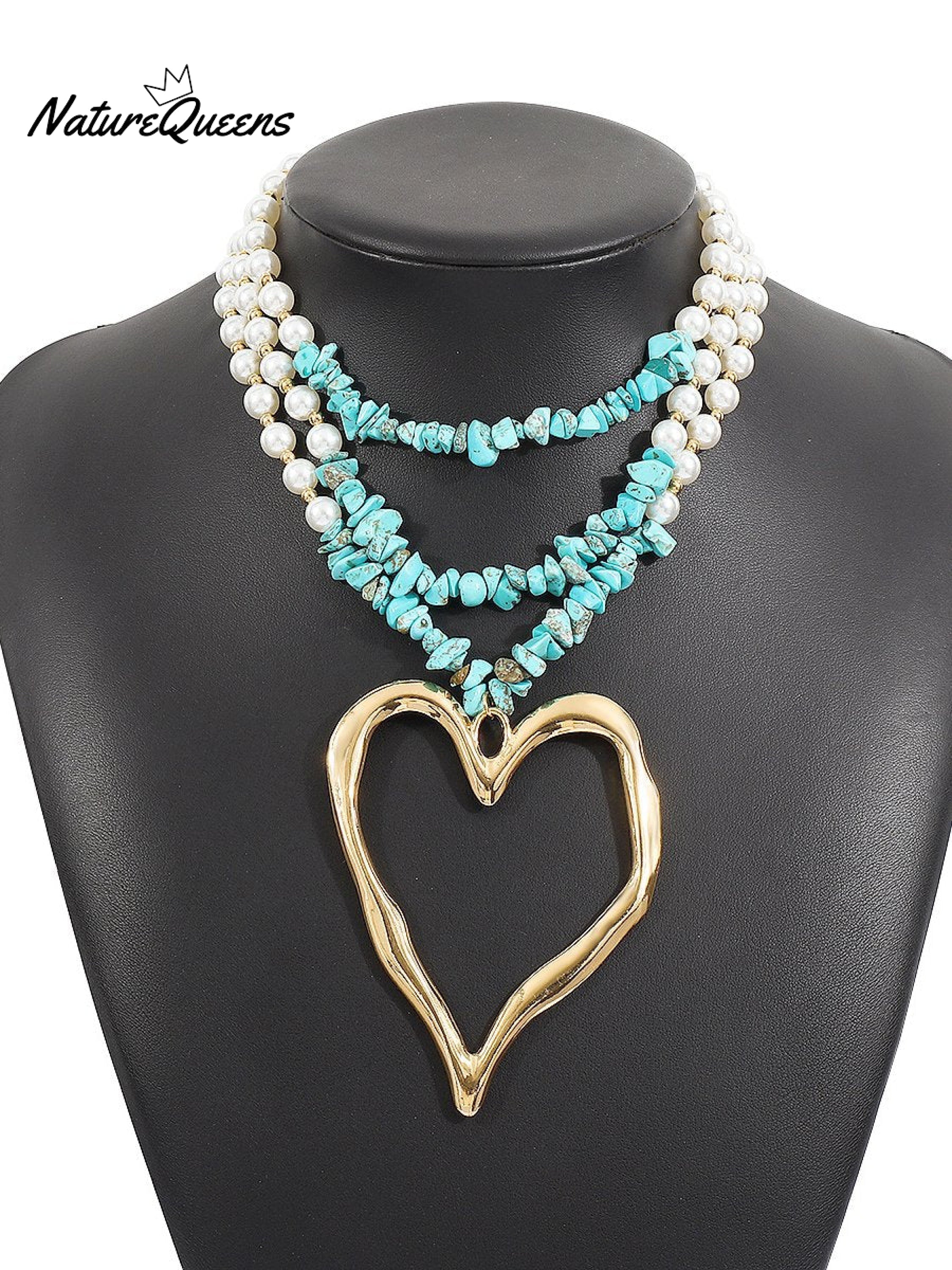 Bohemian Multi-layered Large Heart Beaded Necklace