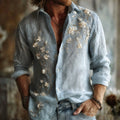 Men's Retro Apricot Blossom Art Linen Shirt