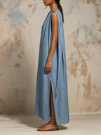 Asymmetric One-Shoulder Linen-Cotton Maxi Dress