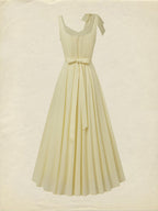 Maxi Linen Dress, Sleeveless, Square Neck, Plain, Bow, French Vintage, Light Yellow
