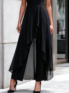 Sleeveless Layered Chiffon Overlay Jumpsuit