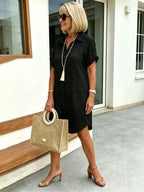 Solid Color Shirt Dress Simple, Made of Breathable, Featuring a Lapel Collar and Orderly Button Arrangement That Adds a Vintage Charm
