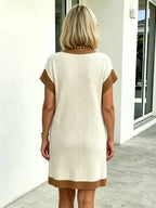 Textured Fabric Casual Contrast Twist Strip Short Sleeve Pocket Dress