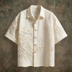 Vintage Lace Floral Pattern Linen Short Sleeve Shirt