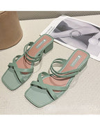 Chunky Heel Wedge Slippers Sandals Two-Way Beach Seaside Half Slippers